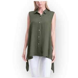 Fever Sleeveless Draped Blouse Womens S Olive Rayon High Low NWT